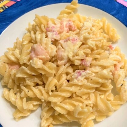 子どもの好きなショートパスタで作りました(^^♪　濃厚で美味しかったです(^^♪　ごちそうさま～(*^▽^*)